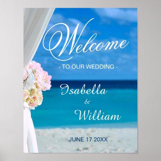 Affiche de bienvenue | Floral Ocean Beach Mariage (Devant)