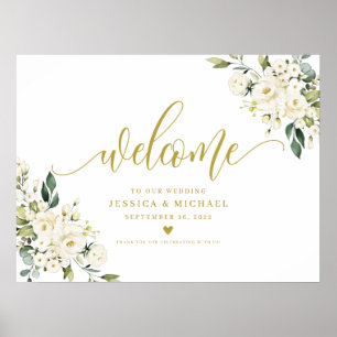 Affiche de bienvenue florale blanche