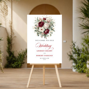 Affiche de bienvenue florale bordeaux moderne Roma