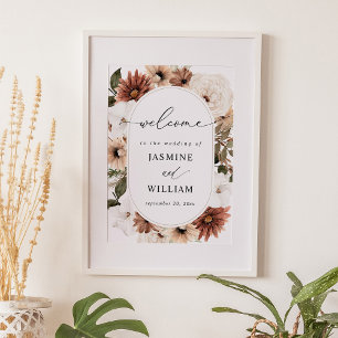 Affiche de bienvenue florale de Boho neutre rustiq