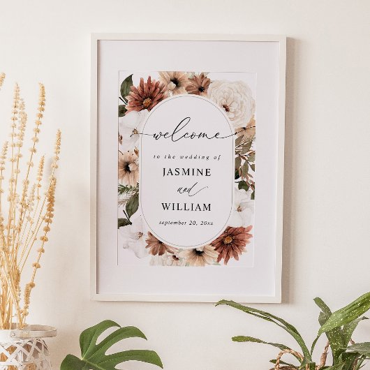 Affiche de bienvenue florale de Boho neutre rustiq