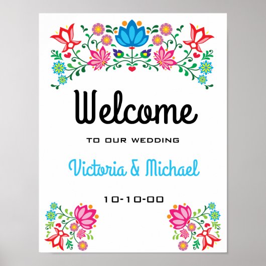 Affiche de bienvenue florale de la fiesta mexicain (Devant)