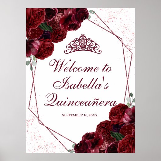 Affiche de bienvenue florale de la Quinceanera de  (Devant)