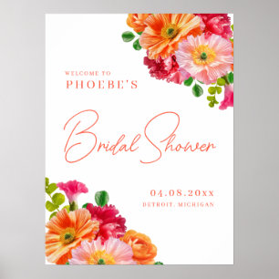 Affiche de bienvenue florale mignonne orange et ro