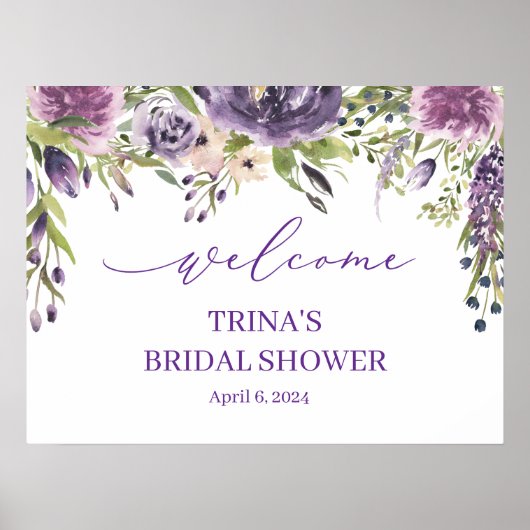 Affiche de bienvenue florale pourpre (Devant)