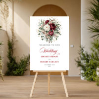 Affiche de bienvenue florale rouge profond de roma