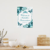 Affiche de bienvenue florale turquoise Quinceanera (Cuisine)
