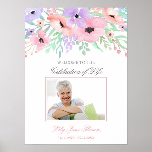 Affiche de bienvenue funéraire de fleurs d'aquarel (Devant)