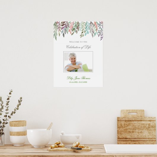 Affiche de bienvenue funéraire du feuillage d'aqua (Cuisine)