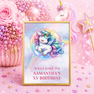 Affiche de bienvenue Licorne Arc-en-ciel Pastel Fi