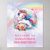 Affiche de bienvenue Licorne Rose Violet Rêveuse F (Devant)