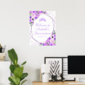Affiche de bienvenue Lilac Floral Quinceanera (Bureau à domicile)