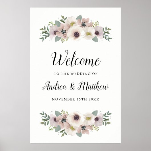 Affiche de bienvenue Mariage Anemone Bouquet (Devant)