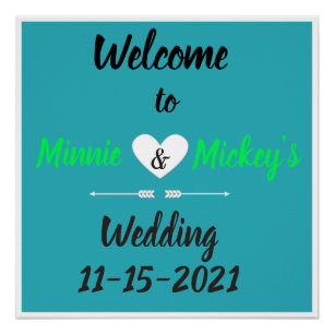 Affiche de bienvenue Mariage Aqua Heart personnali