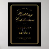 Affiche de bienvenue Mariage Art Déco Noir Et Or (Devant)