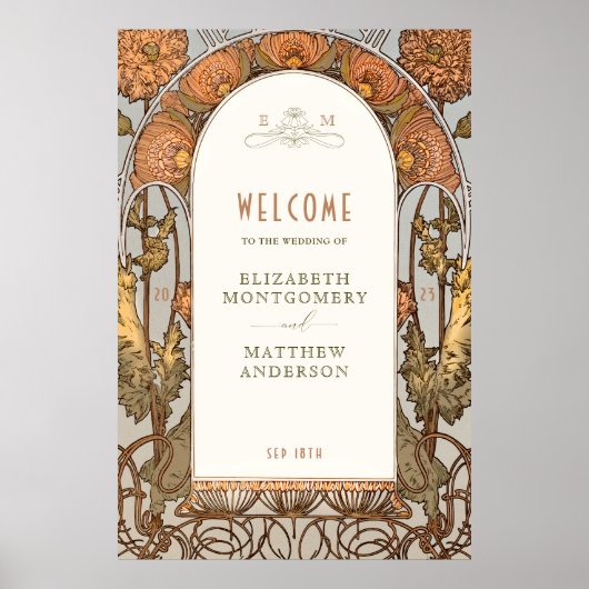 Affiche de bienvenue Mariage Art Nouveau Vintage p (Devant)