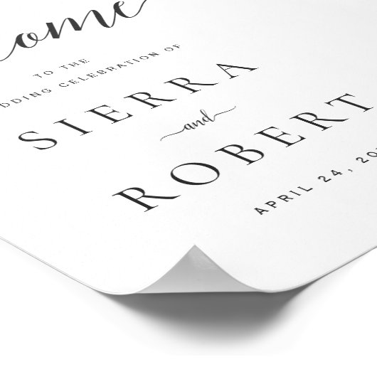 Affiche de bienvenue mariage avec élégant script n (Coin)