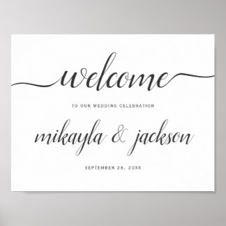 Affiche de bienvenue mariage avec script noir mode