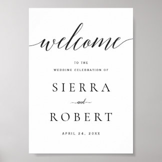 Affiche de bienvenue mariage avec un script noir v