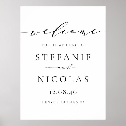 Affiche de bienvenue Mariage Black Dainty Script (Devant)