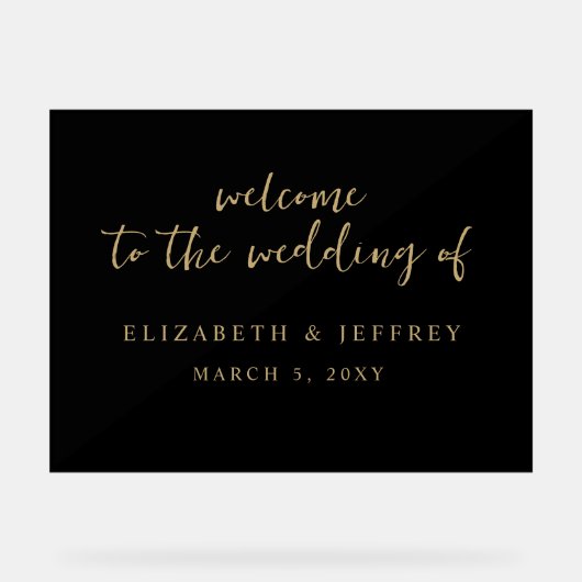 Affiche de bienvenue Mariage Black Gold de script  (Recto)