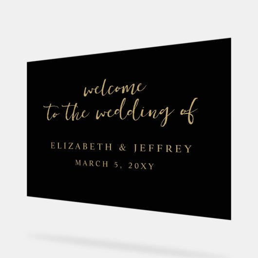 Affiche de bienvenue Mariage Black Gold de script  (Angle)