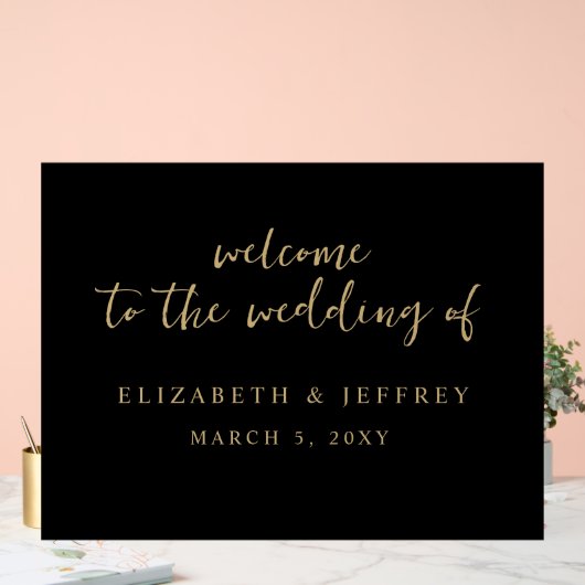Affiche de bienvenue Mariage Black Gold de script (Mariage)