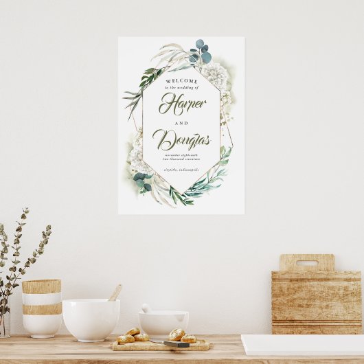 Affiche de bienvenue Mariage blanche Hydrangea et  (Cuisine)