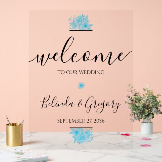 Affiche de bienvenue Mariage bleu aquarelle (Mariage)