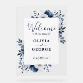 Affiche de bienvenue Mariage bleu et blanc marine (Recto)