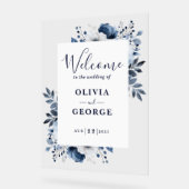 Affiche de bienvenue Mariage bleu et blanc marine (Angle)