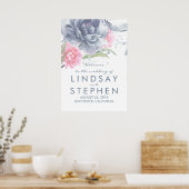 Affiche de bienvenue Mariage bleu et rose pâle (Cuisine)