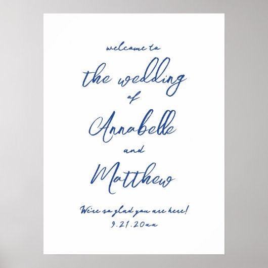 Affiche de bienvenue Mariage bleu manuscrit simple (Devant)