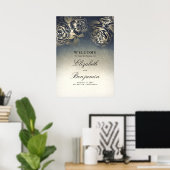 Affiche de bienvenue Mariage bleu marine et or Flo (Bureau à domicile)