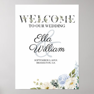 Affiche de bienvenue Mariage bleu rustique