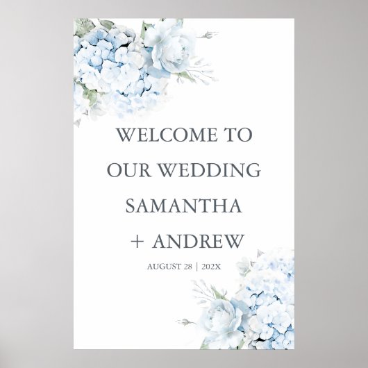 Affiche de bienvenue Mariage Blue Hydrangea imprim (Devant)