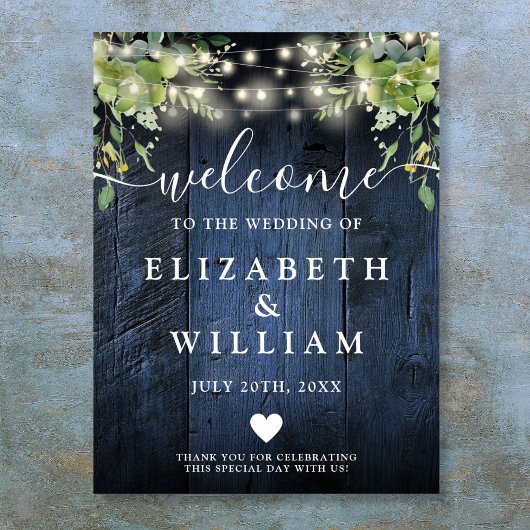 Affiche de bienvenue Mariage Blue Wood String