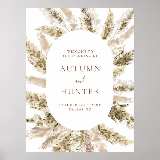 Affiche de bienvenue Mariage Boho Pampas Grass (Devant)