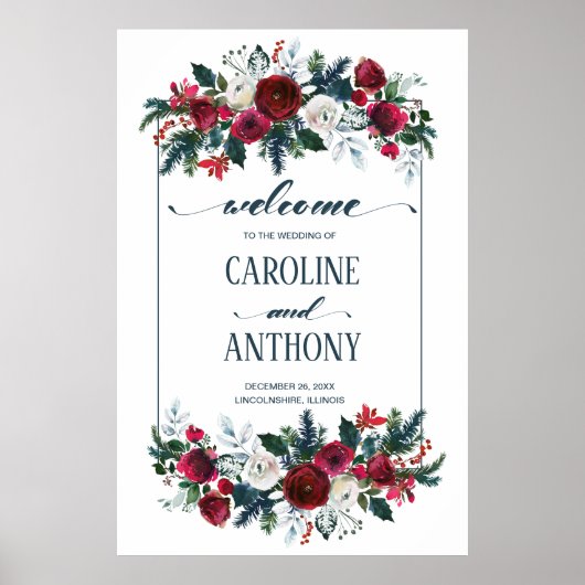 Affiche de bienvenue Mariage Bourgogne Red Bloom (Devant)