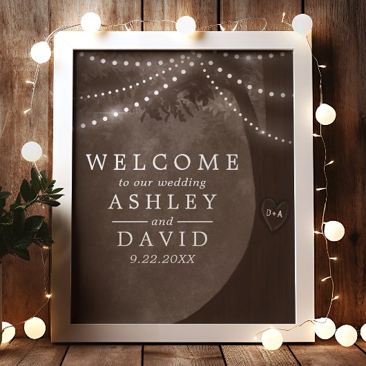Affiche de bienvenue Mariage Brown Rustic Tree Lig