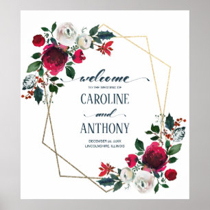 Affiche de bienvenue Mariage Burgundy Red Bloom Go