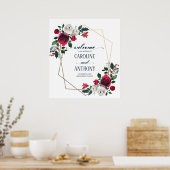 Affiche de bienvenue Mariage Burgundy Red Bloom Go (Cuisine)