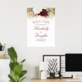 Affiche de bienvenue Mariage Burgundy Red et White (Bureau à domicile)