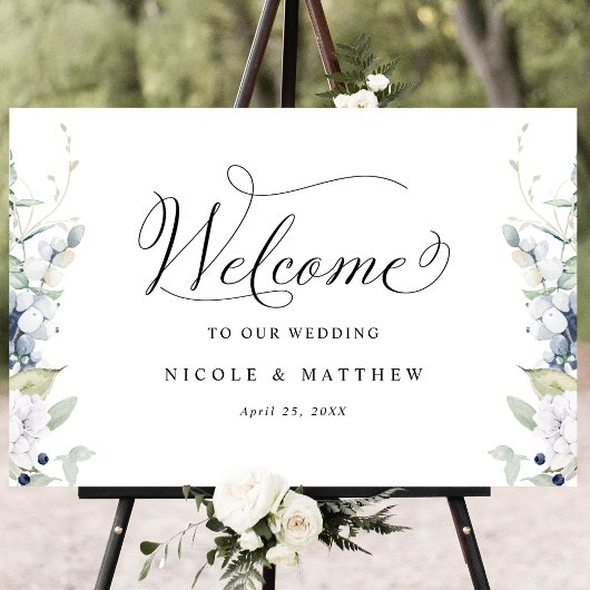 Affiche de bienvenue Mariage chic Bleu Bleu Bleu F
