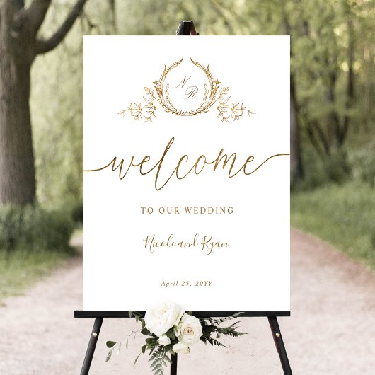 Affiche de bienvenue Mariage Chic Gold Monogram