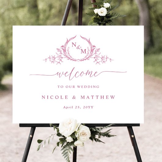 Affiche de bienvenue Mariage chic Monogram rose et
