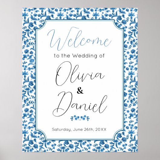 Affiche de bienvenue Mariage Chintz Blue Floral Di (Devant)