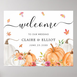 Affiche de bienvenue Mariage Citrouille aquarelle