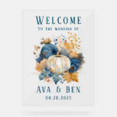 Affiche de bienvenue Mariage Citrouille bleu orang (Recto)