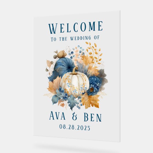 Affiche de bienvenue Mariage Citrouille bleu orang (Angle)